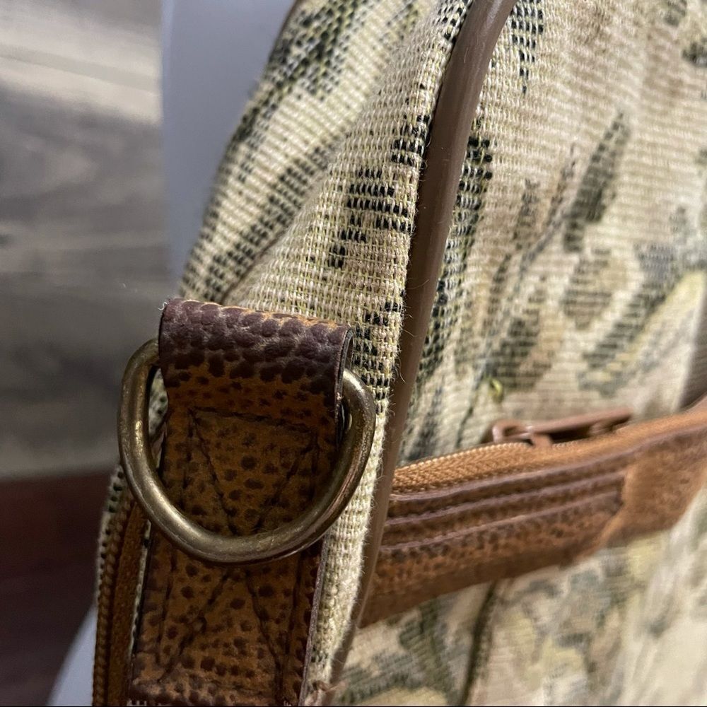 Vintage Verdi Tapestry Carryon Messenger Laptop Bag Cream Brown and Green Floral - Picture 5 of 16